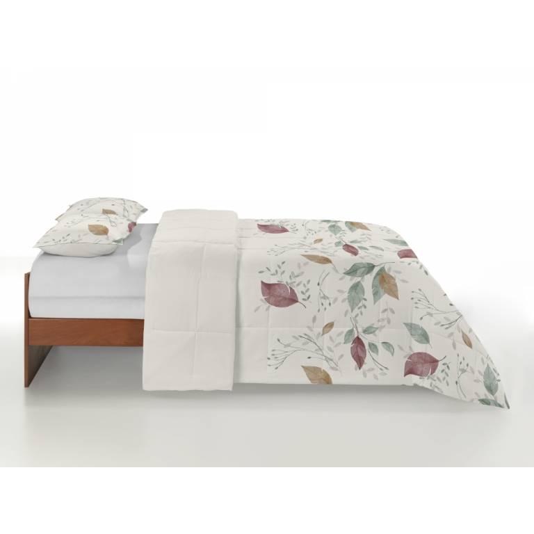 CONJUNTO EDREDON ESTAMPADO HOJAS (granate, Cama 135:235x270)