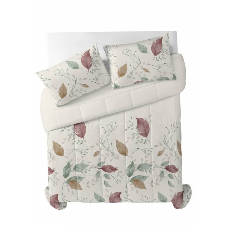 CONJUNTO EDREDON ESTAMPADO HOJAS (granate, Cama 135:235x270)