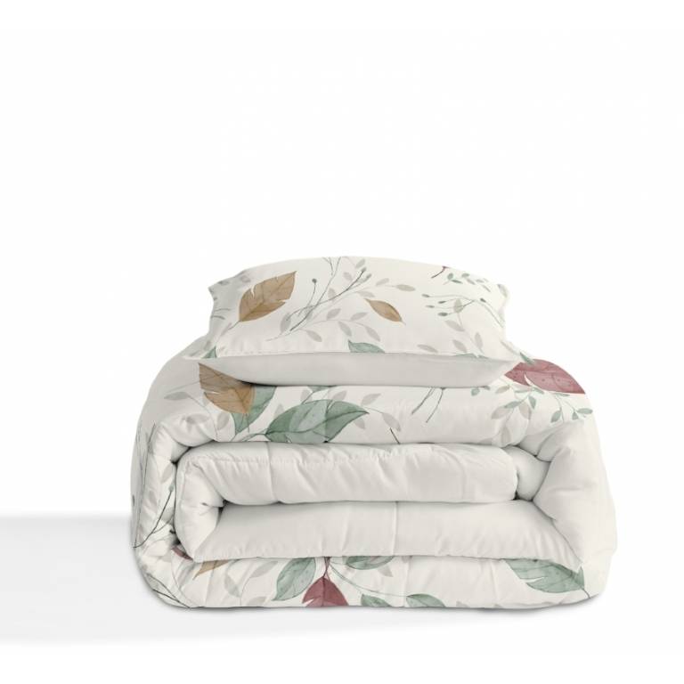 CONJUNTO EDREDON ESTAMPADO HOJAS (granate, Cama 135:235x270)