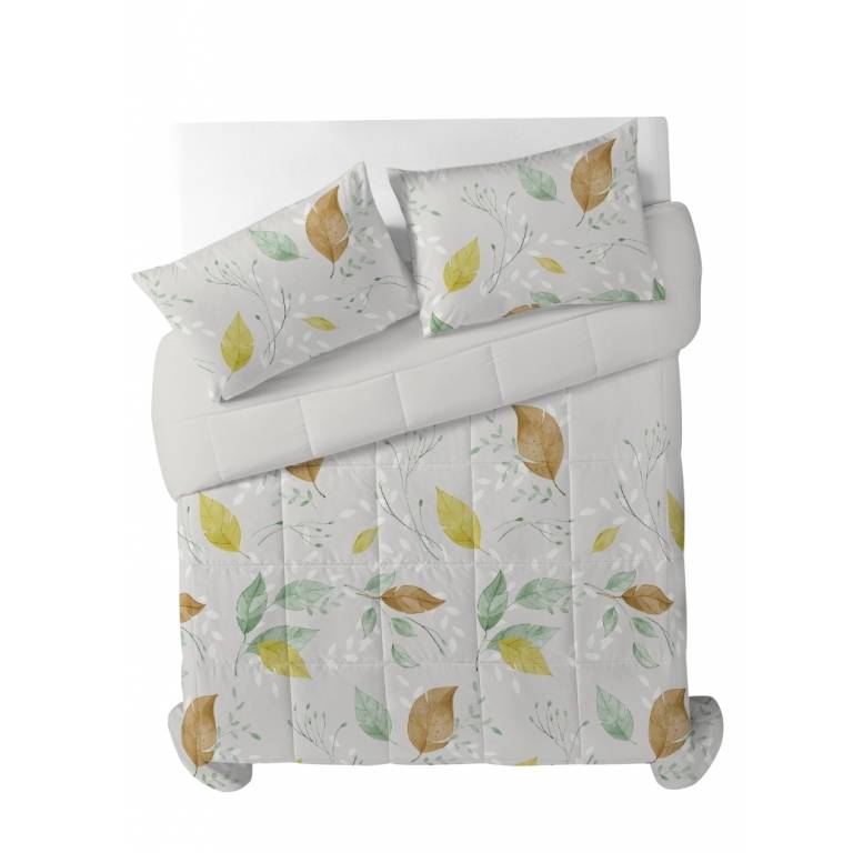CONJUNTO EDREDON ESTAMPADO HOJAS (oro, Cama 180:280x270)