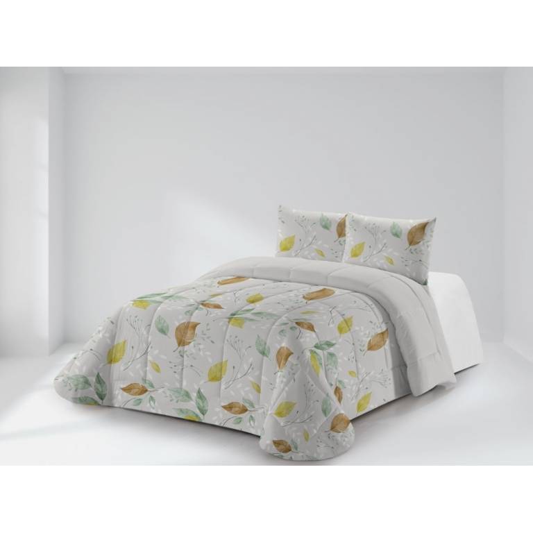 CONJUNTO EDREDON ESTAMPADO HOJAS (oro, Cama 180:280x270)