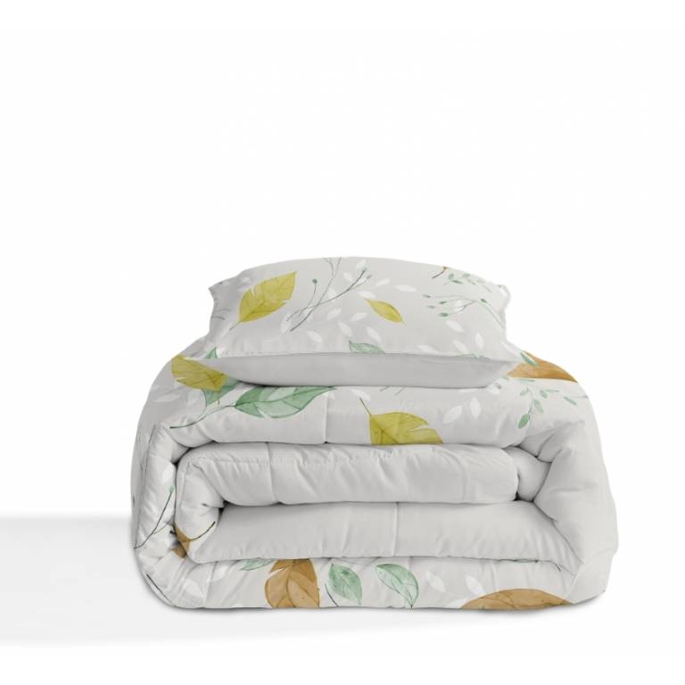 CONJUNTO EDREDON ESTAMPADO HOJAS (oro, Cama 180:280x270)