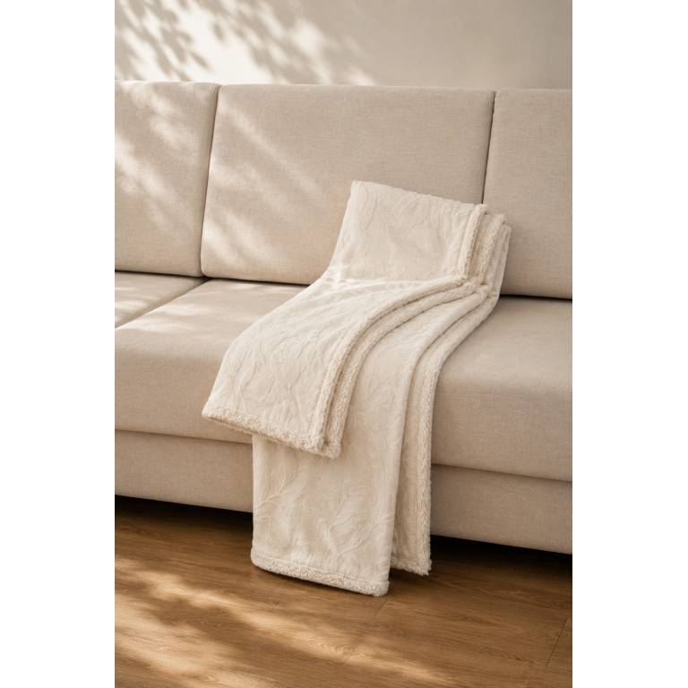MANTA DE SOFÁ EXTRA SUAVE CON BORREGUILLO (natural, 140x200)