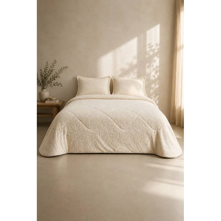 EDREDÓN JACQUARD CORALINA SHERPA CON FUNDAS DE COJÍN (natural, Cama 150:250x270)