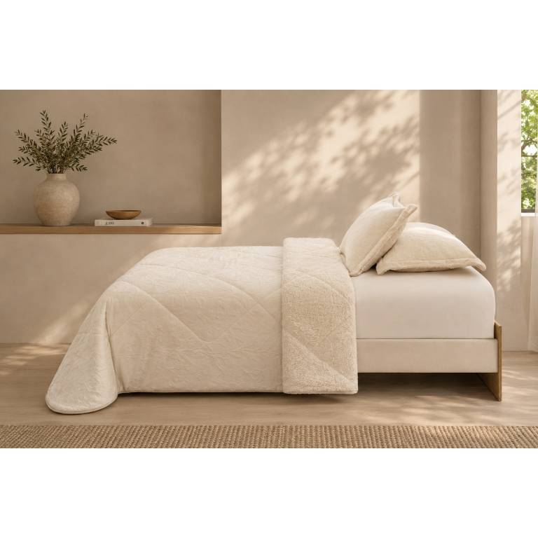 EDREDÓN JACQUARD CORALINA SHERPA CON FUNDAS DE COJÍN (natural, Cama 150:250x270)