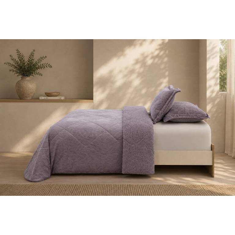 EDREDÓN JACQUARD CORALINA SHERPA CON FUNDAS DE COJÍN (lavanda, Cama 090:180x270)