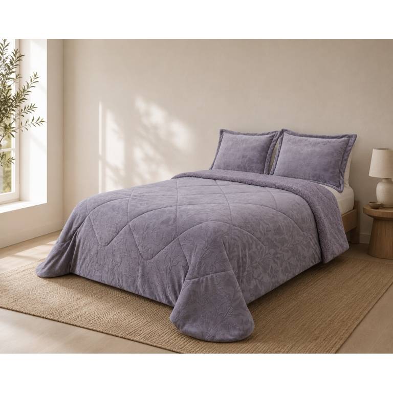 EDREDÓN JACQUARD CORALINA SHERPA CON FUNDAS DE COJÍN (lavanda, Cama 090:180x270)