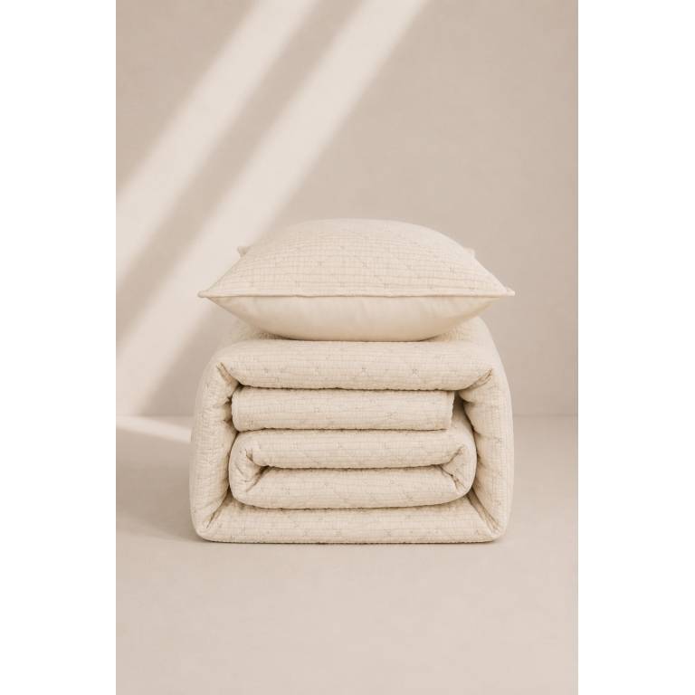 CONJUNTO COLCHA TACTO SUAVE Y FUNDAS DE COJÍN (natural, Cama 090:180x270)
