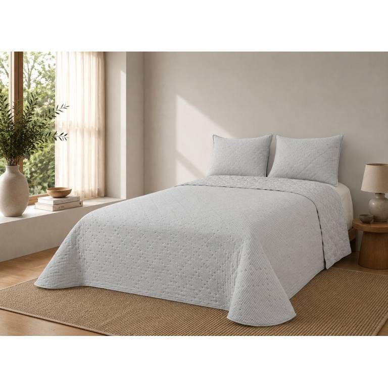 CONJUNTO COLCHA TACTO SUAVE Y FUNDAS DE COJÍN (gris, Cama 090:180x270)