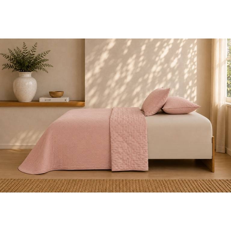 CONJUNTO COLCHA TACTO SUAVE Y FUNDAS DE COJÍN (rosa, Cama 090:180x270)