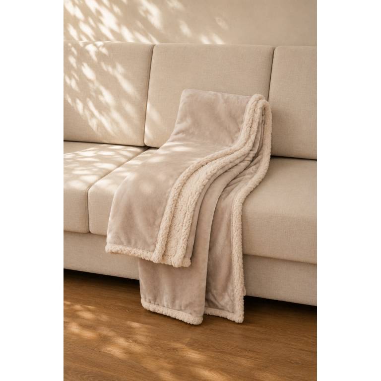 MANTA DE SOFÁ EXTRA SUAVE CON BORREGUILLO (beige, 140x200)