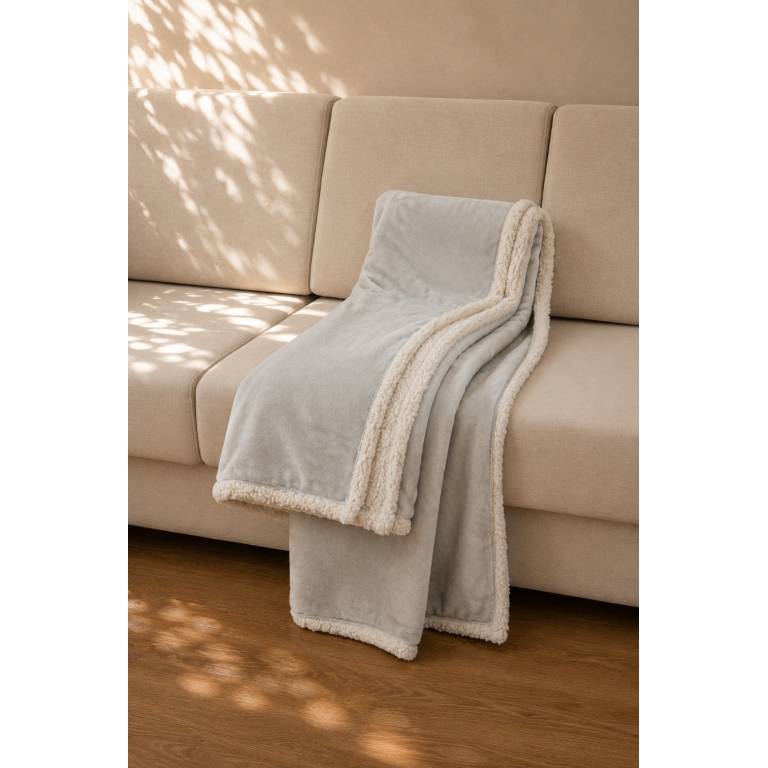 MANTA DE SOFÁ EXTRA SUAVE CON BORREGUILLO (gris, 140x200)