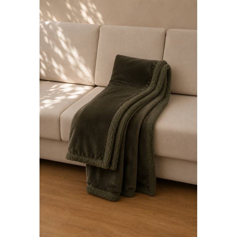 MANTA DE SOFÁ EXTRA SUAVE CON BORREGUILLO (verde, 140x200)