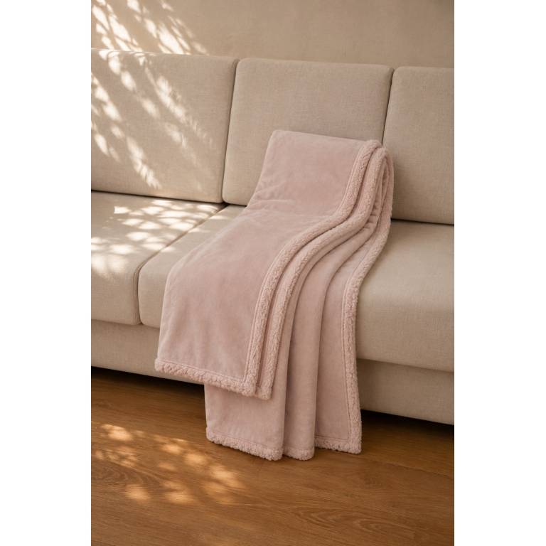 MANTA DE SOFÁ EXTRA SUAVE CON BORREGUILLO (rosa, 140x200)