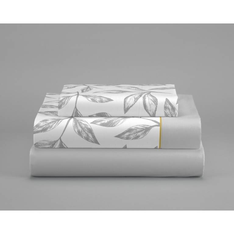 JUEGO SÁBANAS CORALINA ESTAMPADO HOJAS (gris, Cama 090:160x260)