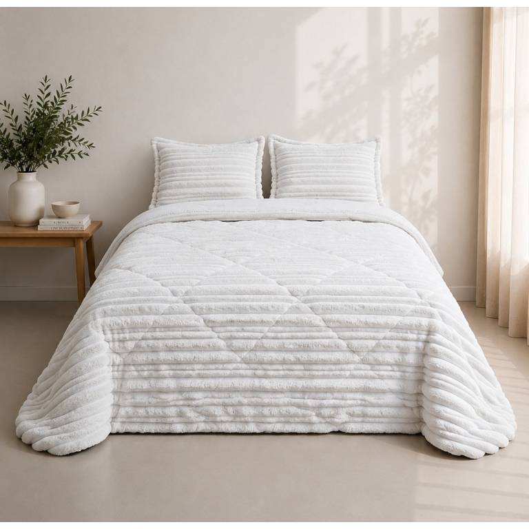 EDREDÓN JACQUARD CORALINA SHERPA CON FUNDAS DE COJÍN (gris, Cama 090:180x270)