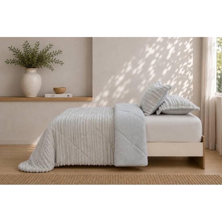 EDREDÓN JACQUARD CORALINA SHERPA CON FUNDAS DE COJÍN (gris, Cama 135:235x270)