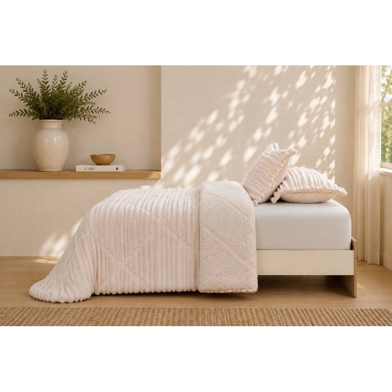 EDREDÓN JACQUARD CORALINA SHERPA CON FUNDAS DE COJÍN (rosa, Cama 090:180x270)