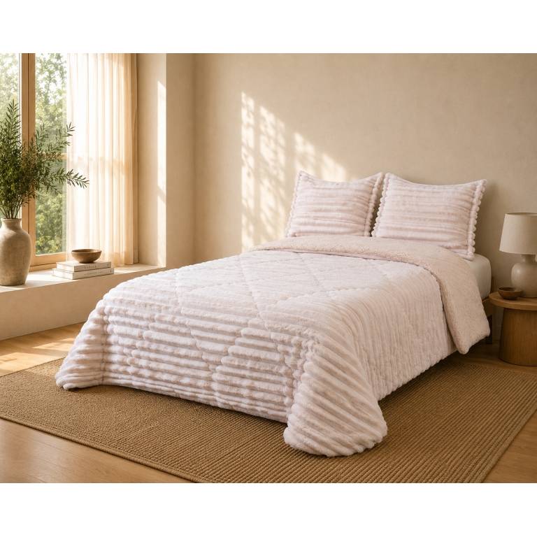 EDREDÓN JACQUARD CORALINA SHERPA CON FUNDAS DE COJÍN (rosa, Cama 090:180x270)