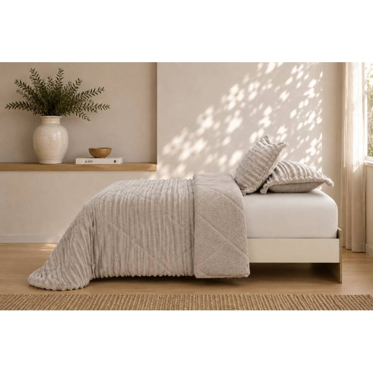 EDREDÓN JACQUARD CORALINA SHERPA CON FUNDAS DE COJÍN (beige, Cama 090:180x270)
