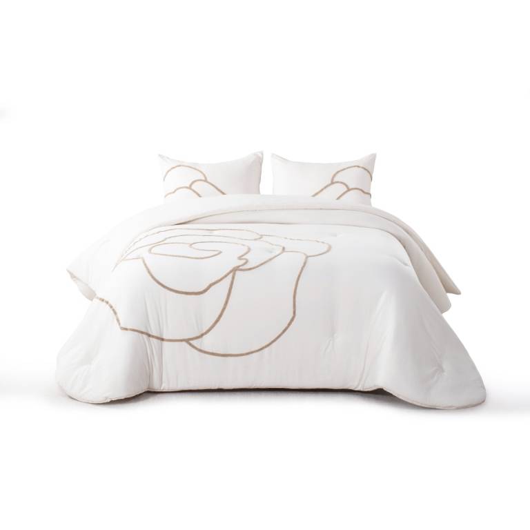 EDREDÓN BORDADO CON FUNDAS DE COJÍN (natural, Cama 150:250x270)