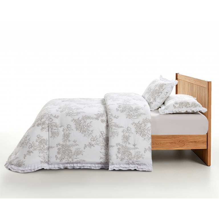 CONJUNTO EDREDON ESTAMPADO FLORAL CON VOLANTE beige