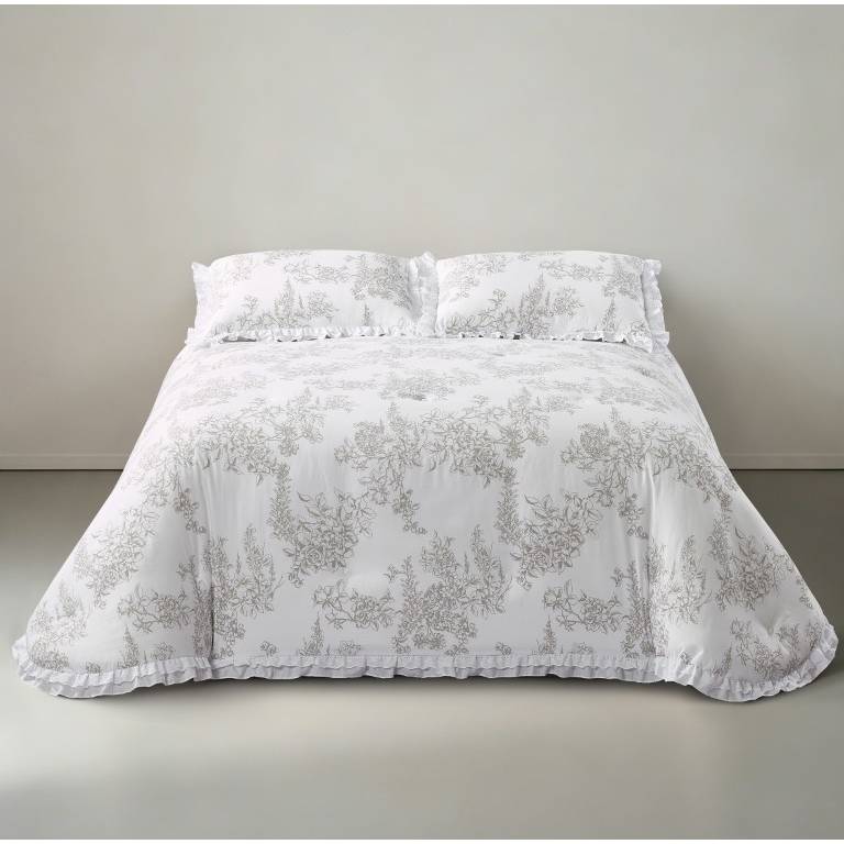 CONJUNTO EDREDON ESTAMPADO FLORAL CON VOLANTE (beige, Cama 105:200x270)