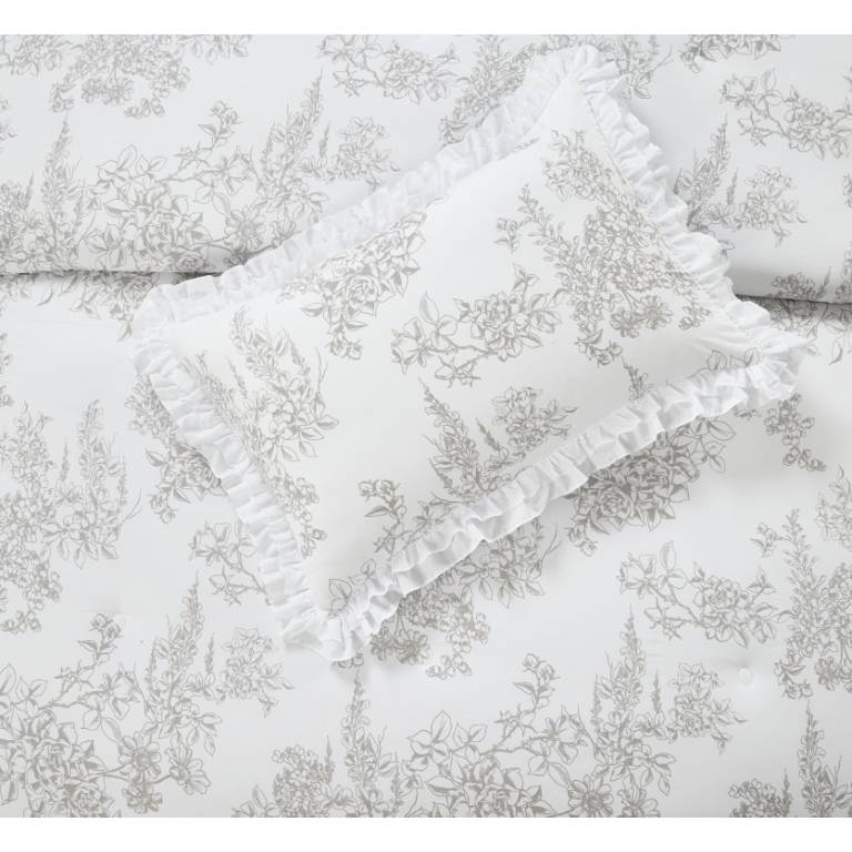 CONJUNTO EDREDON ESTAMPADO FLORAL CON VOLANTE (beige, Cama 105:200x270)