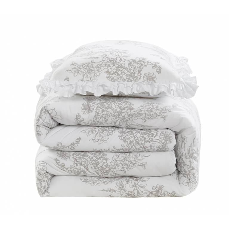 CONJUNTO EDREDON ESTAMPADO FLORAL CON VOLANTE (beige, Cama 105:200x270)