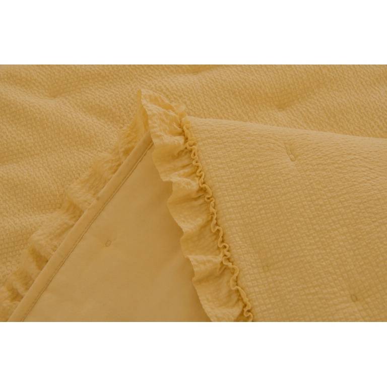 COLCHA BORDADA CON VOLANTE Y FUNDAS DE COJÍN (amarillo, Cama 150:250x270)