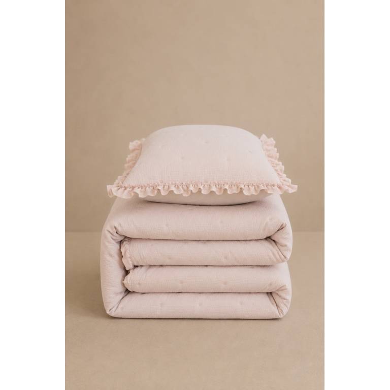 COLCHA BORDADA CON VOLANTE Y FUNDAS DE COJÍN (rosa, Cama 180:280x270)