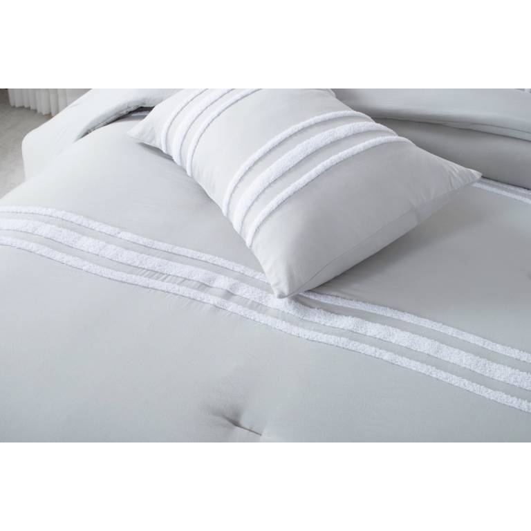 EDREDÓN BORDADO CON FUNDAS DE COJÍN (gris, Cama 150:250x270)