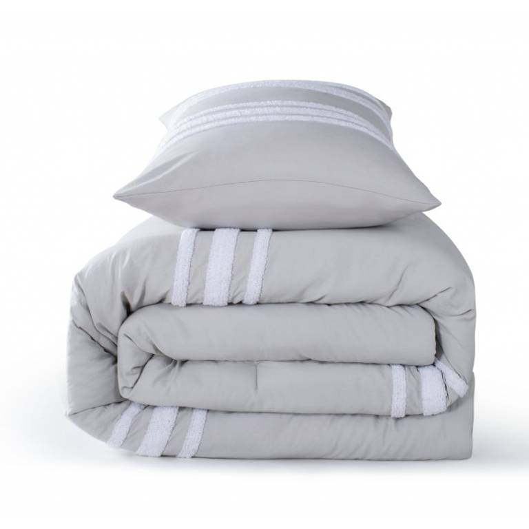 EDREDÓN BORDADO CON FUNDAS DE COJÍN (gris, Cama 150:250x270)