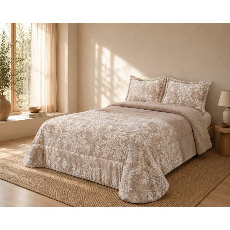 EDREDÓN JACQUARD CORALINA SHERPA CON FUNDAS DE COJÍN. (beige, Cama 180:280x270)