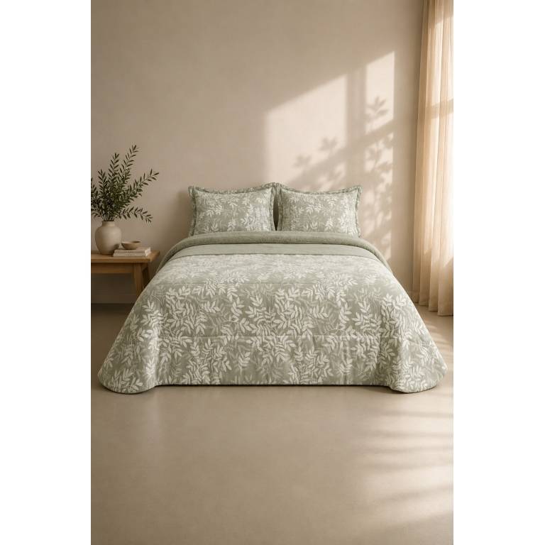 EDREDÓN JACQUARD CORALINA SHERPA CON FUNDAS DE COJÍN. (verde, Cama 090:180x270)