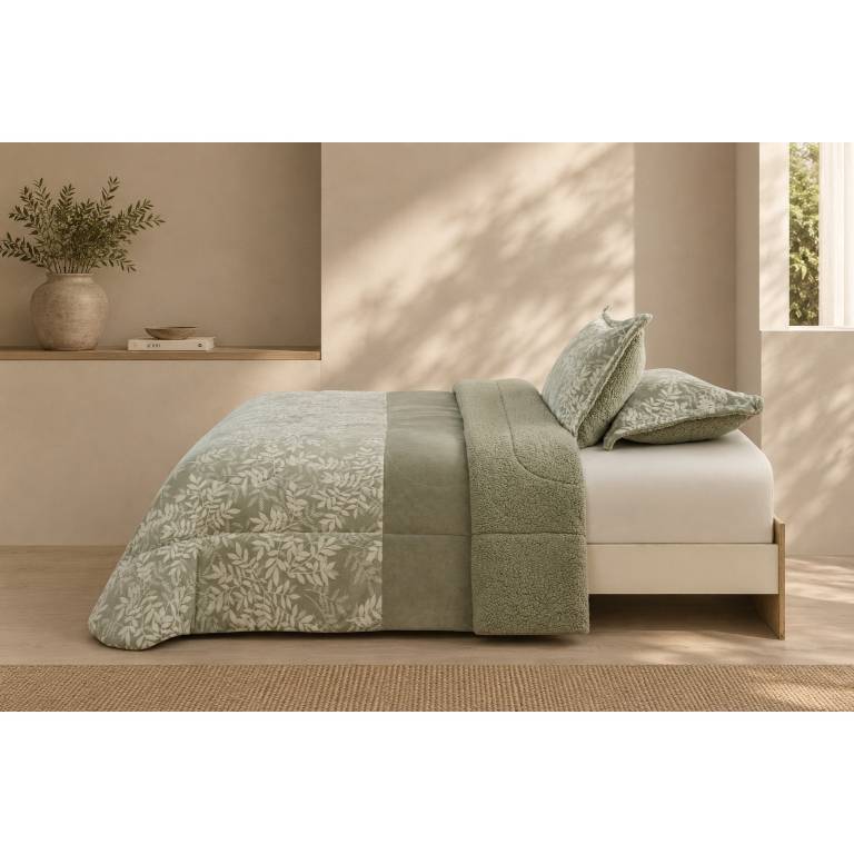 EDREDÓN JACQUARD CORALINA SHERPA CON FUNDAS DE COJÍN. (verde, Cama 090:180x270)