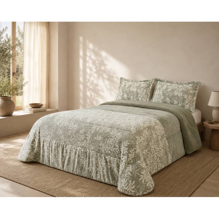 EDREDÓN JACQUARD CORALINA SHERPA CON FUNDAS DE COJÍN. (verde, Cama 090:180x270)