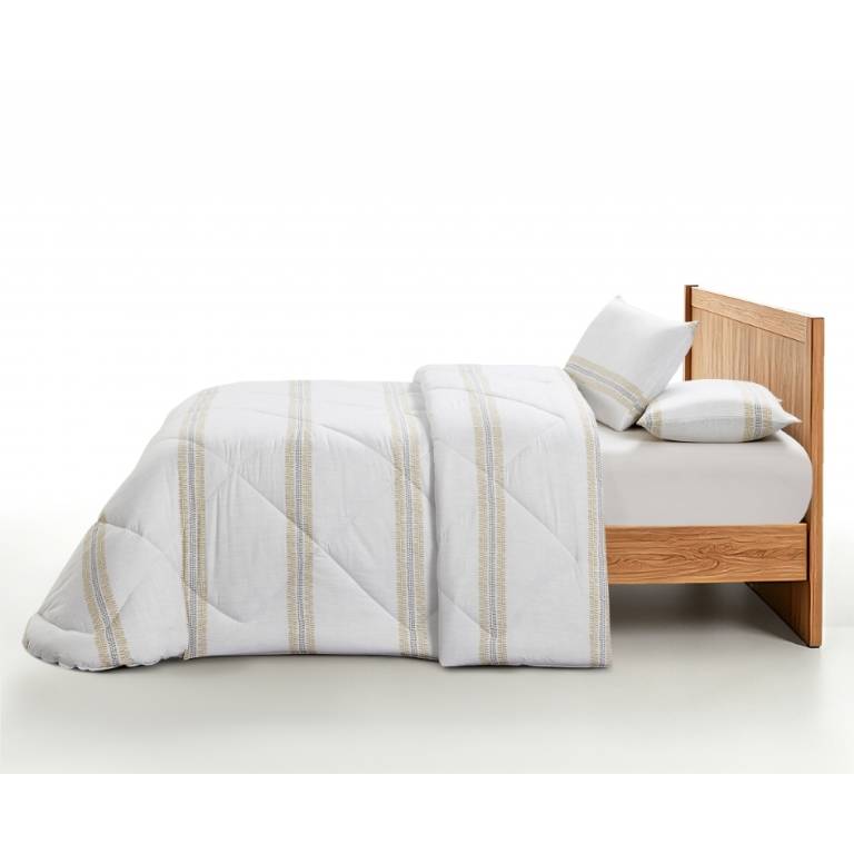 CONJUNTO EDREDON ESTAMPADO RAYAS (mostaza, Cama 150:250x270)