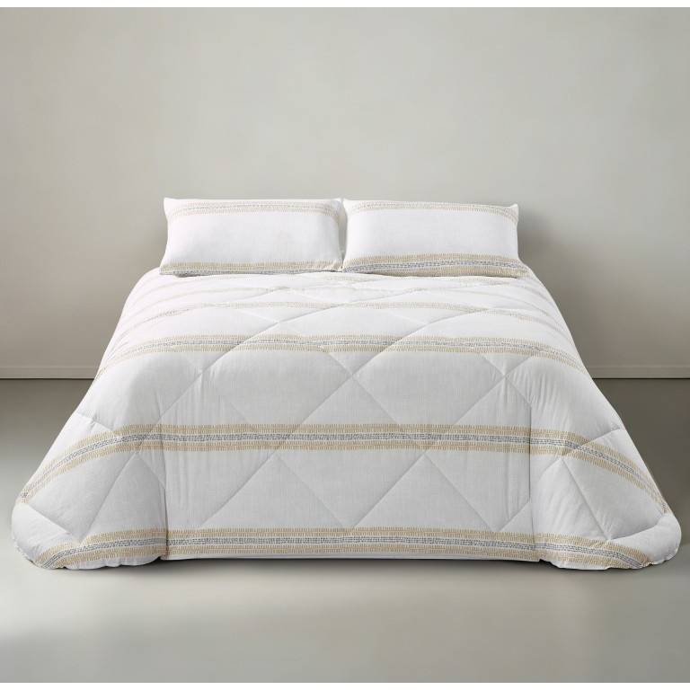 CONJUNTO EDREDON ESTAMPADO RAYAS (mostaza, Cama 150:250x270)