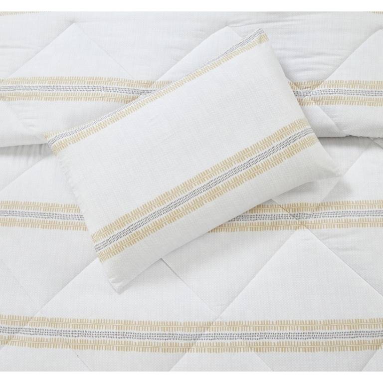 CONJUNTO EDREDON ESTAMPADO RAYAS (mostaza, Cama 150:250x270)