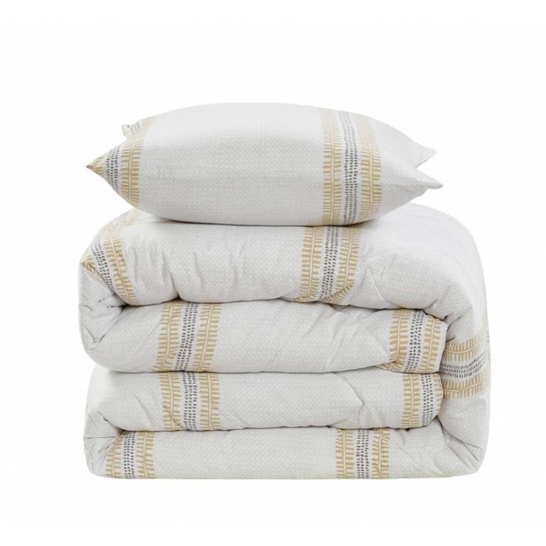 CONJUNTO EDREDON ESTAMPADO RAYAS (mostaza, Cama 150:250x270)