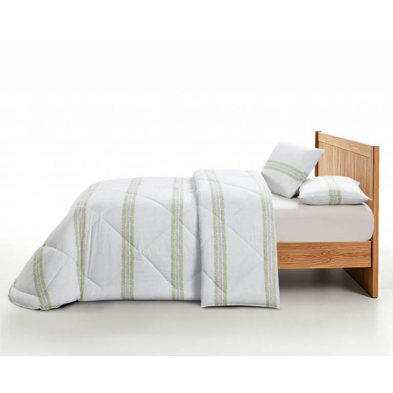 CONJUNTO EDREDON ESTAMPADO RAYAS (verde, Cama 105:200x270)