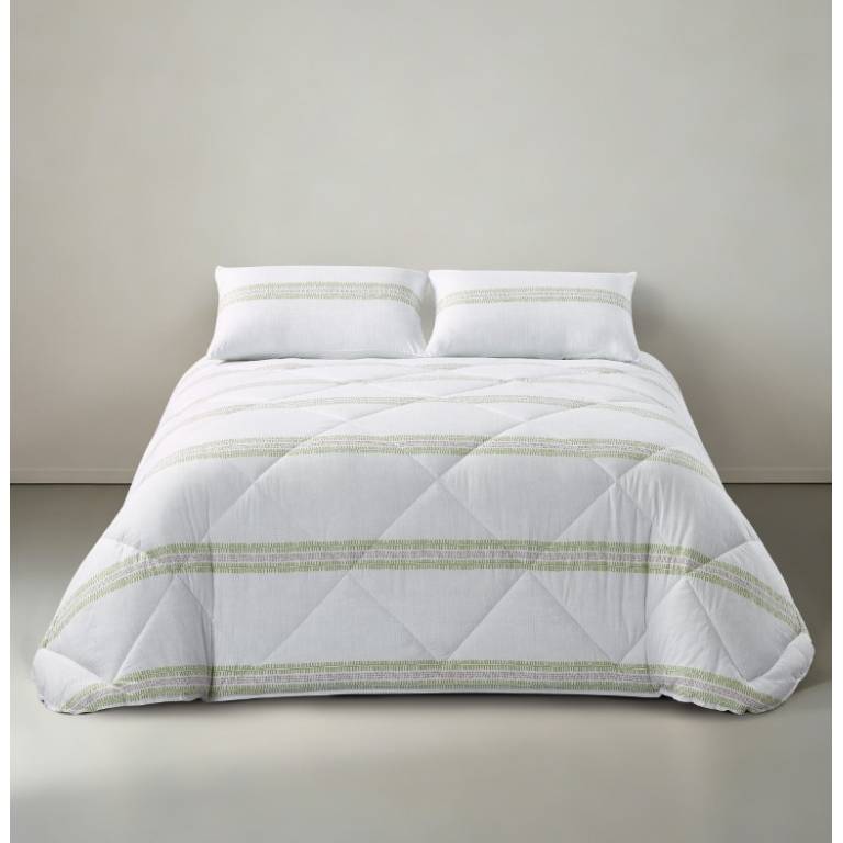CONJUNTO EDREDON ESTAMPADO RAYAS (verde, Cama 105:200x270)