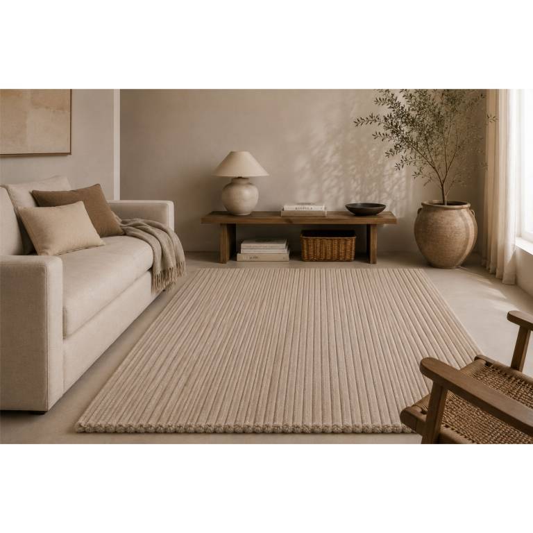 ALFOMBRA ULTRASUAVE CON RELIEVE DE RAYAS (beige, 120x180)