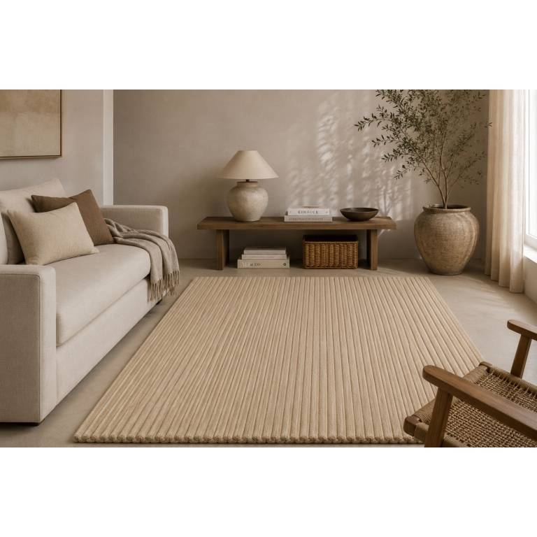 ALFOMBRA ULTRASUAVE CON RELIEVE DE RAYAS (crema, 140x200)