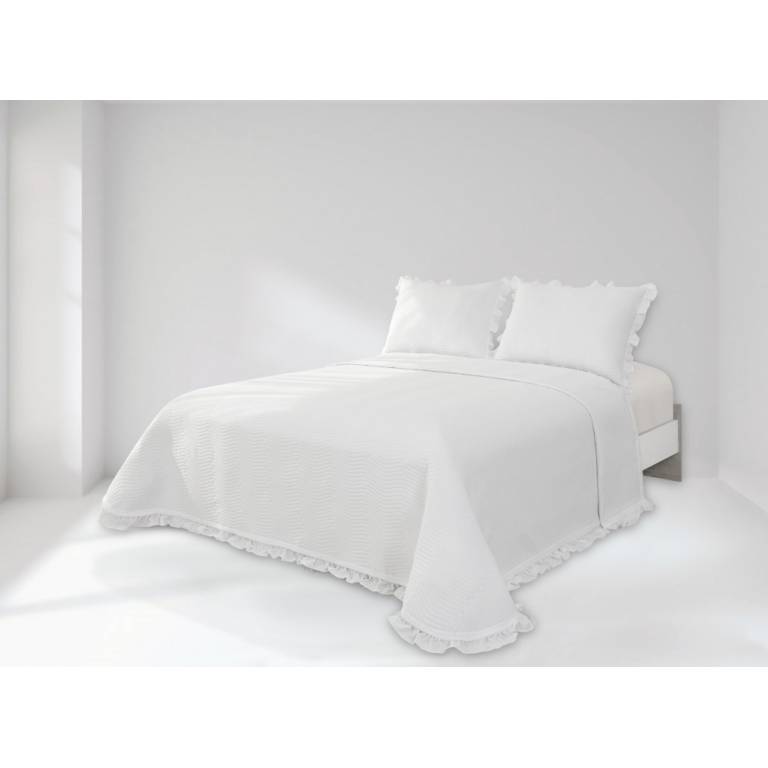 CONJUNTO COLCHA ONDAS TACTO SUAVE Y FUNDAS DE COJIN (blanco, Cama 150:250x270)