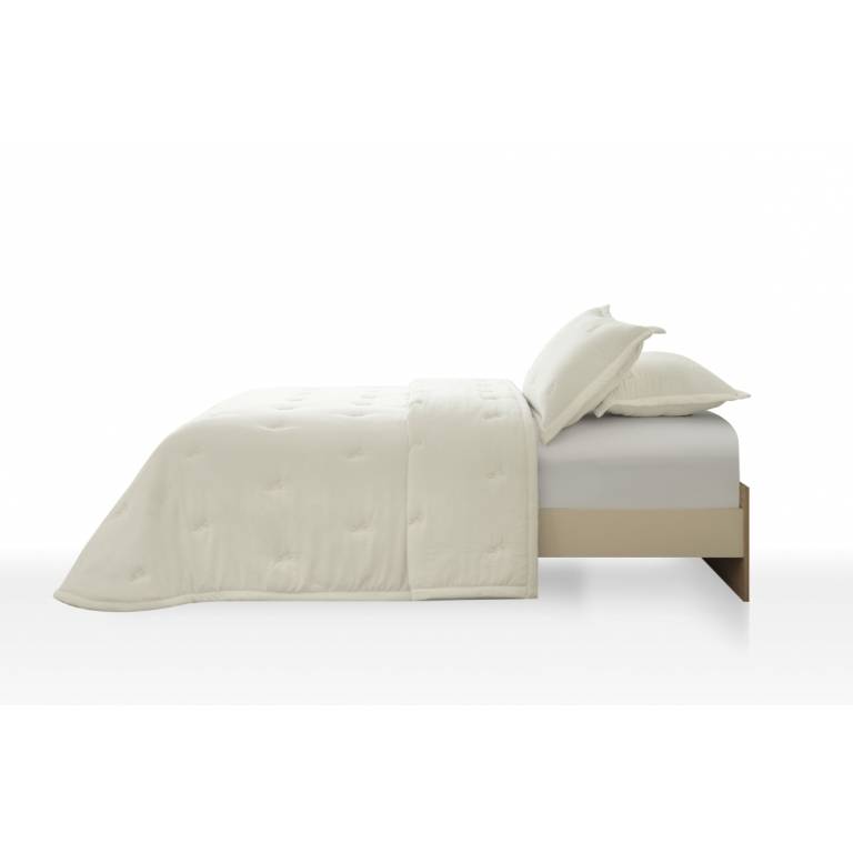 CONJUNTO EDREDÓN BORDADO HOJAS Y FUNDAS DE COJÍN (natural, Cama 090:180x270)