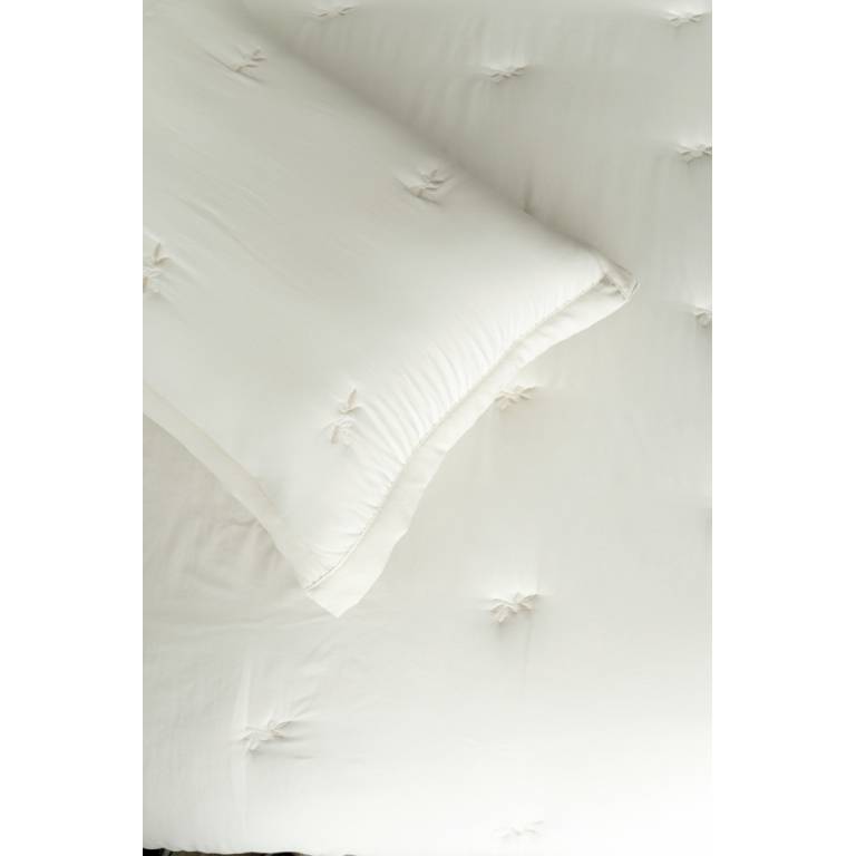 CONJUNTO EDREDÓN BORDADO HOJAS Y FUNDAS DE COJÍN (natural, Cama 090:180x270)