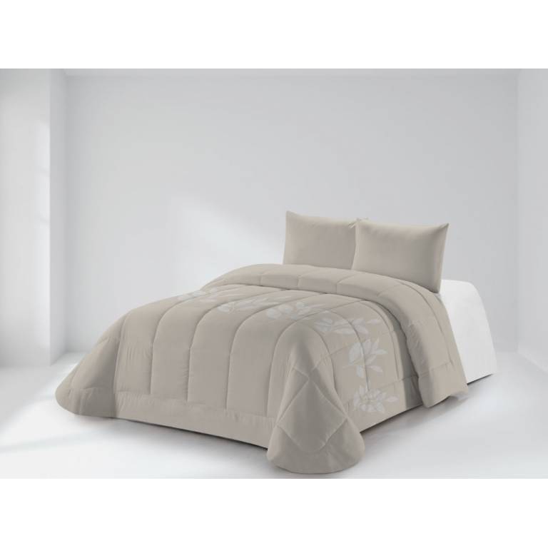 CONJUNTO EDREDON ESTAMPADO HOJAS (beige, Cama 150:250x270)