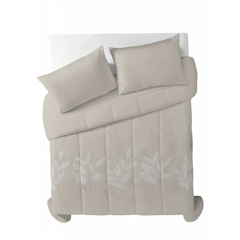 CONJUNTO EDREDON ESTAMPADO HOJAS (beige, Cama 150:250x270)